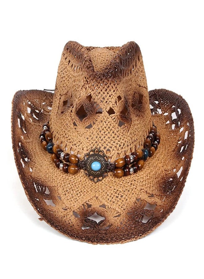 CeFurisy Woven Straw Cowboy Cowgirl Hat, Beach Hat Western Cowboy Hat for Clothing Costume Khaki - Image 3